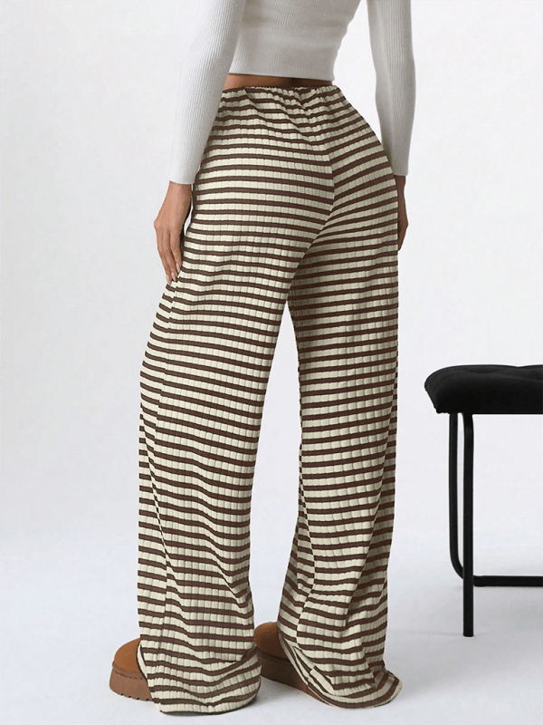 Women's Casual Striped Drawstring Straight Leg Pants with Elastic Waist - Comfortable Lounge & Travel Pants for Everyday Wear
