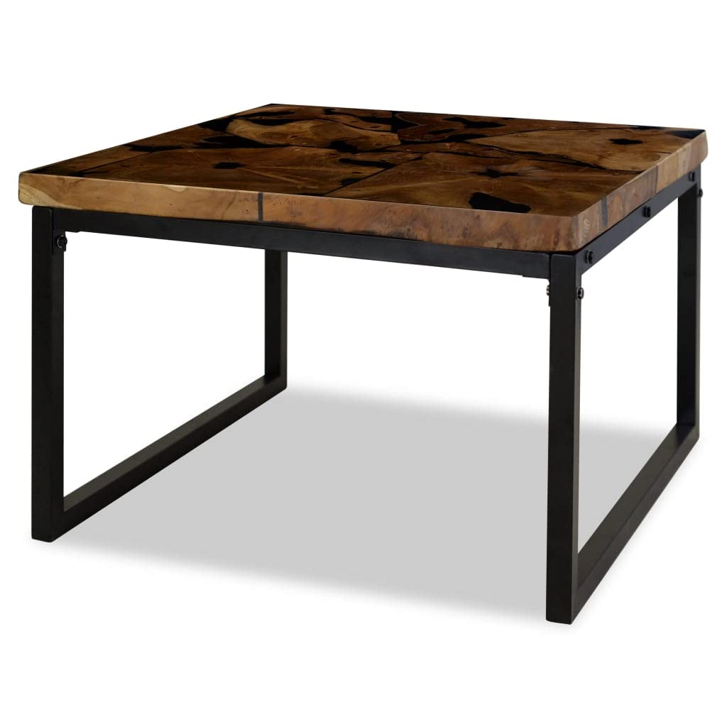 Industrial Style Cocktail Table - Farmhouse Coffee Table with Teak Resin Top, 23.6x23.6x15.7 Inches - Perfect for Living Room, Dining Area & Home Decor | Great as Side Table, Couch Table or Centerpiece