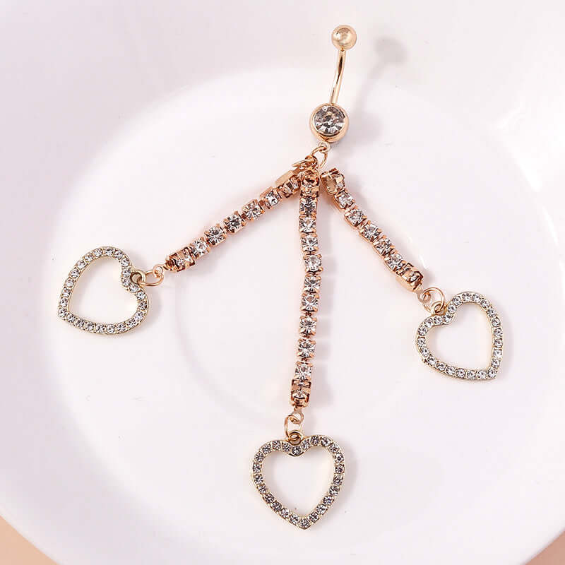 Gold Heart Zircon Tassel Belly Button Rings for Women | Stylish Navel Piercing Jewelry for Parties, Beach & Everyday Wear | YY080