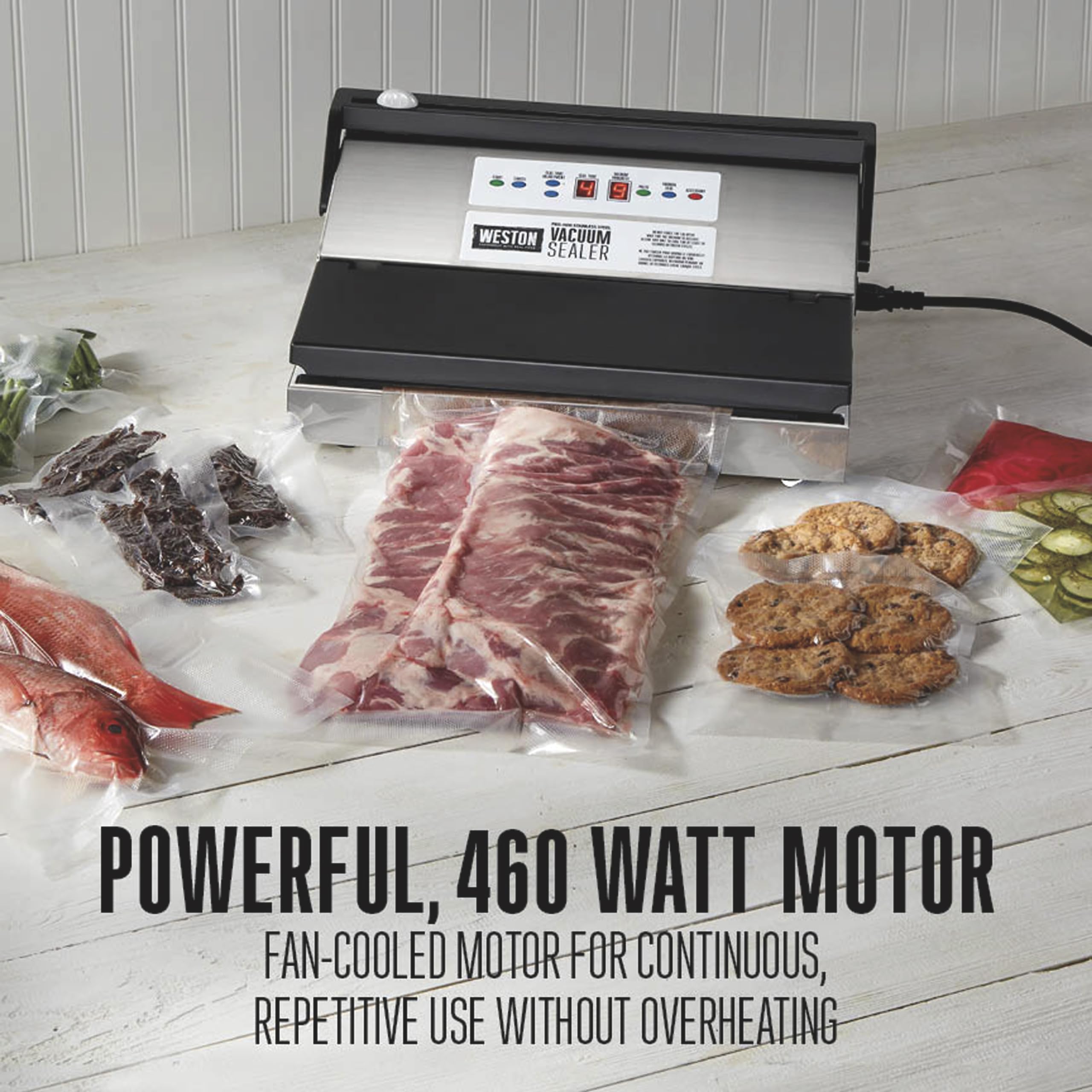 Weston Pro 1100 Vacuum Sealer Machine - 460W Stainless Steel Food Saver for Sous Vide & Meal Prep | Extra-Wide 5mm Seal Bar (11