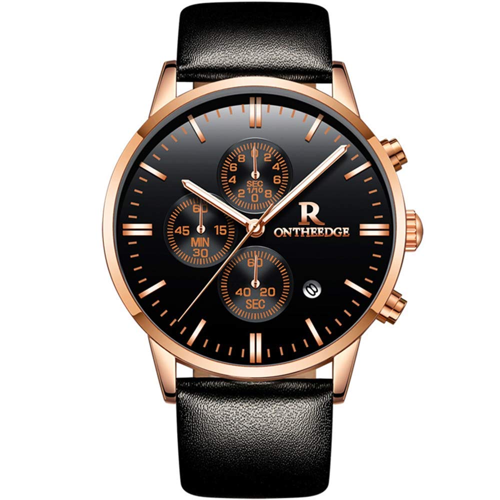 RONTHEEDGE Men's Fashion Leather Wristwatch - Stylish & Durable for Casual, Business & Outdoor Activities