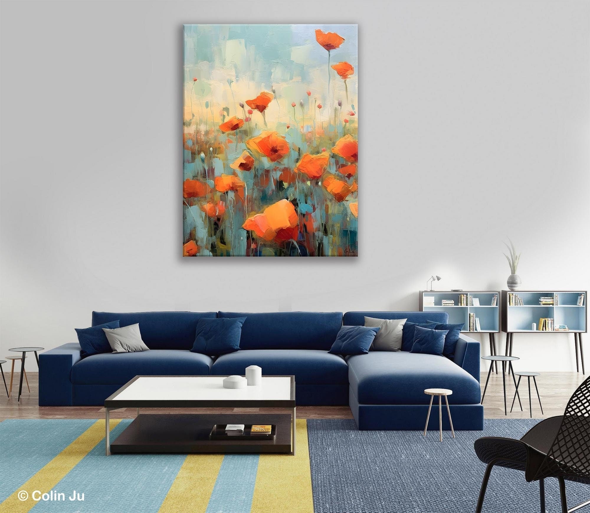 Hand Painted Flower Field Landscape Canvas Painting - Large Acrylic Wall Art for Bedroom Decor, Living Room & Office - Original Floral Artwork