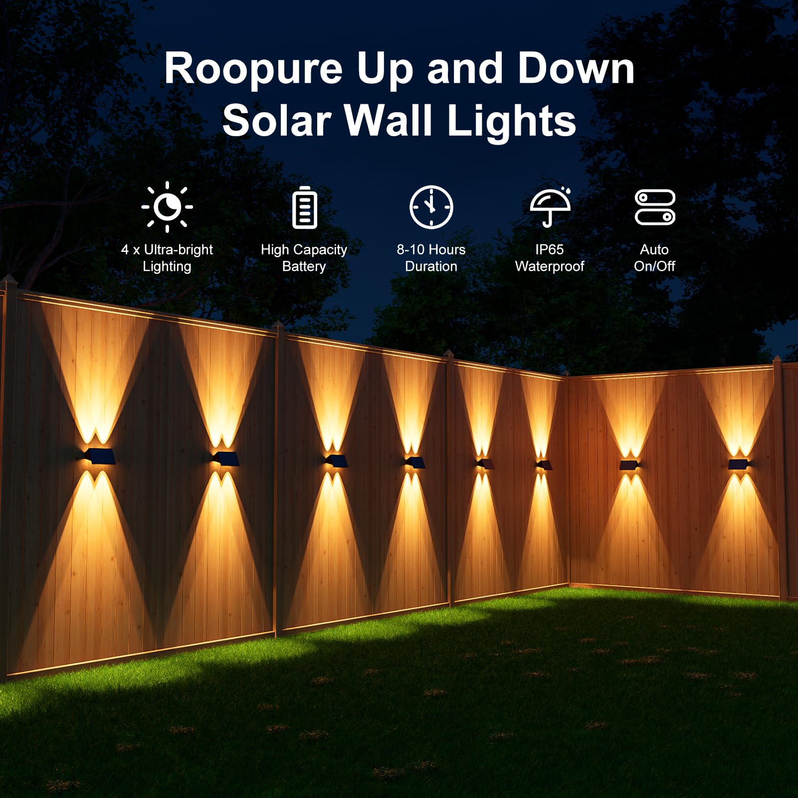 12 Pack Solar Up and Down Wall Lights Outdoor - Waterproof LED Fence Lighting for Deck, Patio, Porch, Garden & House - Easy Install Solar Powered Exterior Wall Mount Lights (Warm White) - Perfect for Pathway, Driveway & Landscape Lighting