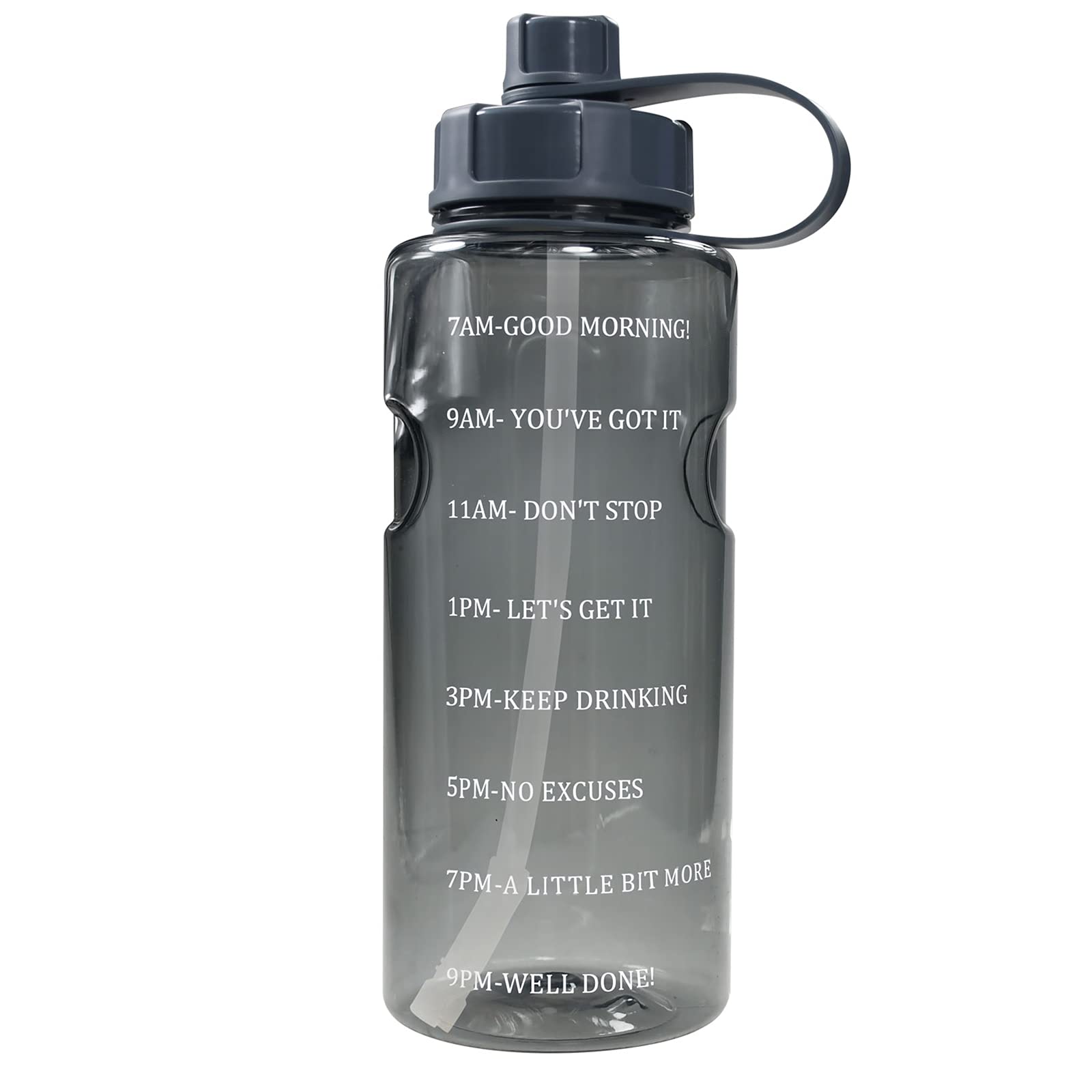 64oz Half Gallon Water Bottle with Straw & Time Marker - BPA Free Reusable Motivational Sports Bottle with Handle - Stay Hydrated for Gym, Workouts, Office & Outdoor Activities
