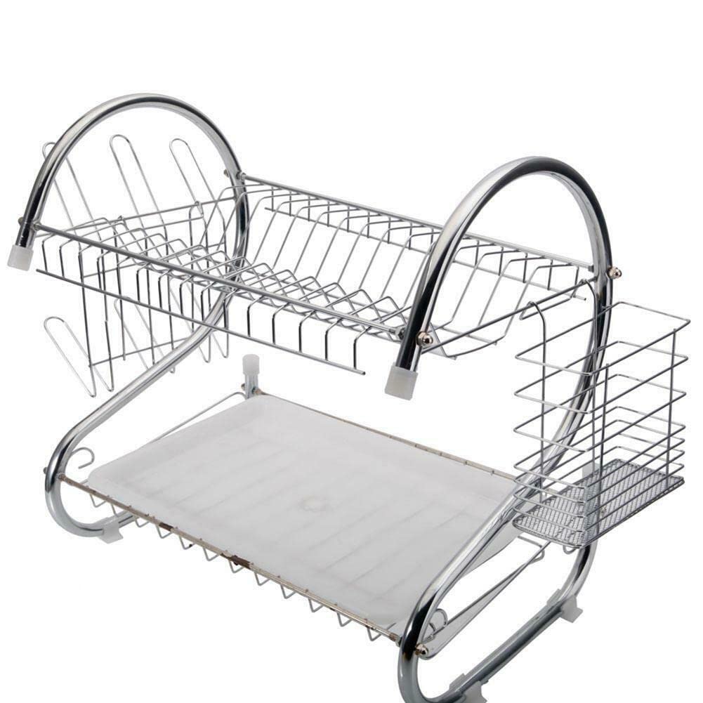 BouboboP 2-Tier Stainless Steel Dish Drainer Rack - Kitchen Utensil Drying Rack & Cutlery Storage Organizer | Perfect for Small Spaces, Countertop Organization & Dish Drying