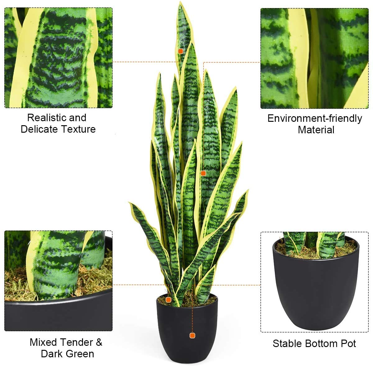 36 Inch Artificial Snake Plant in Pot - Fake Sansevieria for Indoor & Outdoor Decor - Low Maintenance Home Office Houseplant - Perfect Gift for Housewarming & Interior Design