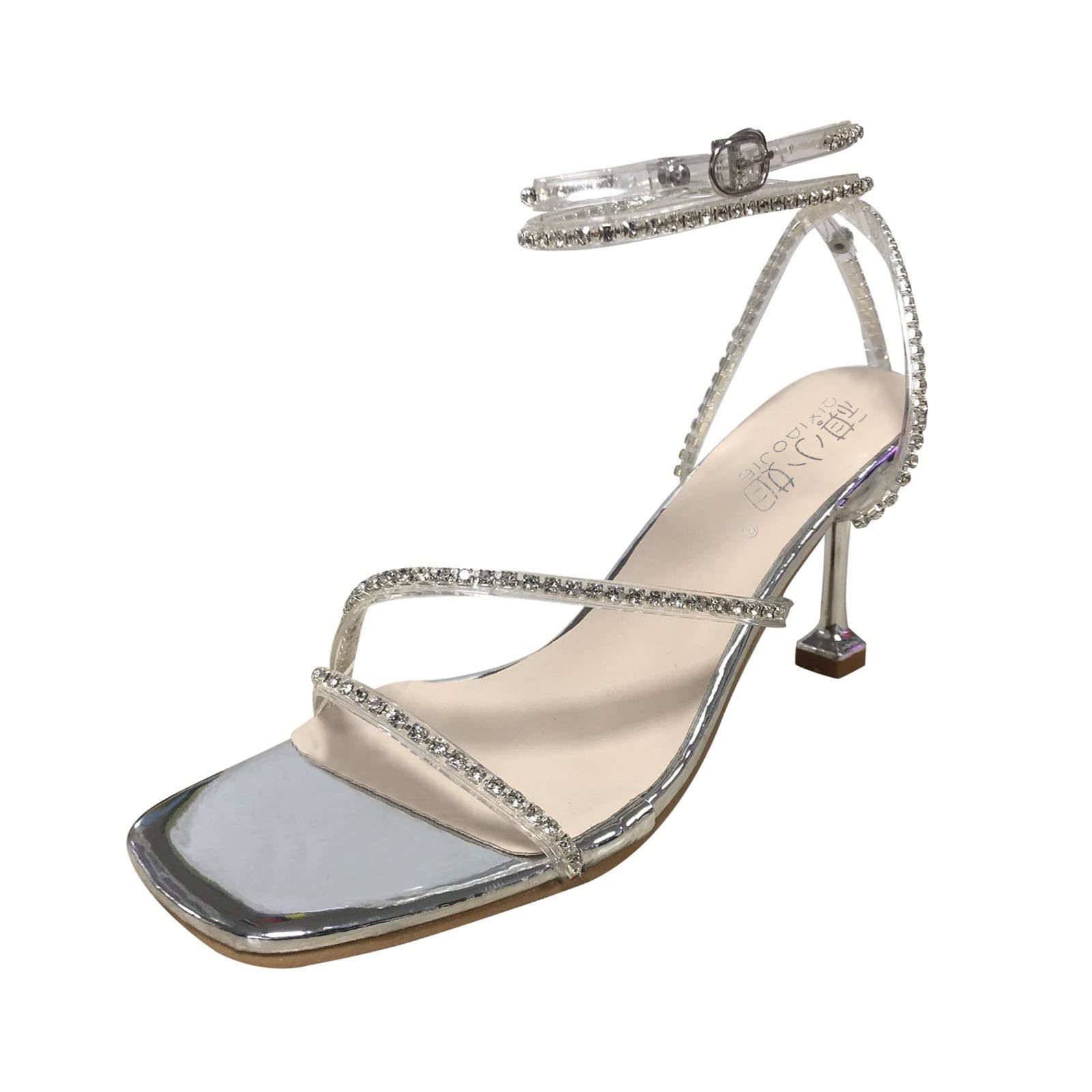 Sexy Rhinestone Ankle Strap High Heel Sandals for Women - White Summer Dressy Gladiator Sandals with Buckle Closure | Perfect for Weddings, Parties & Date Nights