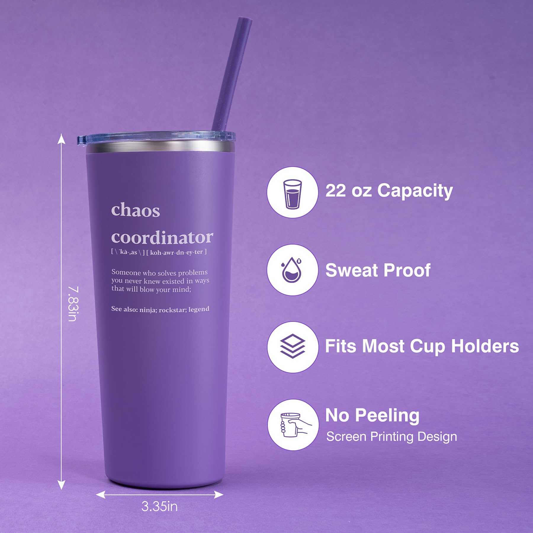 22oz Stainless Steel Insulated Tumbler - Perfect Coworker Gift for Women, Birthday Present, Chaos Coordinator & Teacher Appreciation Gift - Keeps Drinks Hot/Cold for Office, Commute & Outdoor Activities