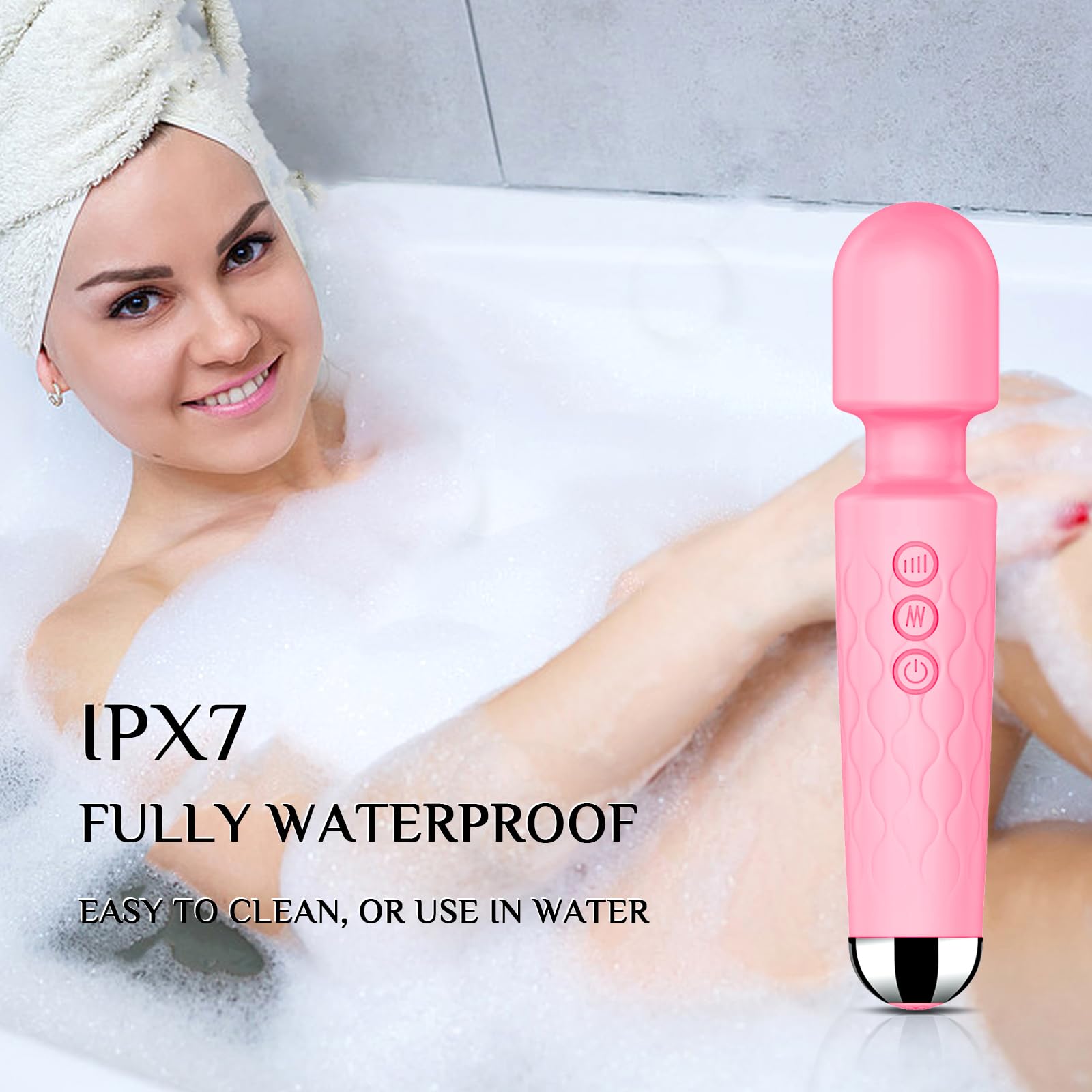 Premium Pink Vibrating Wand Massager - 8 Speeds & 20 Patterns Clitoral Stimulator, Waterproof Adult Sex Toy for Women - Perfect for Solo Play, Couples Intimacy & Stress Relief