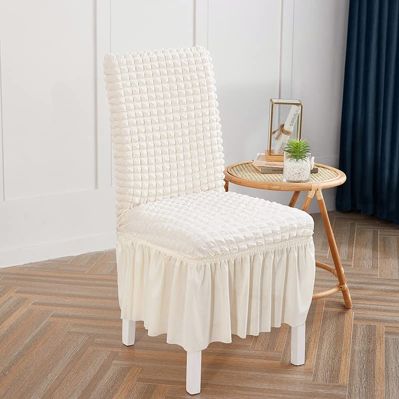 4-Pack Stretchable Washable Parsons Chair Slipcovers with Skirt - Beige Dining Room Chair Covers, Removable Seat Protectors for Kitchen, Party, Hotel, Restaurant & Wedding Ceremony Decor