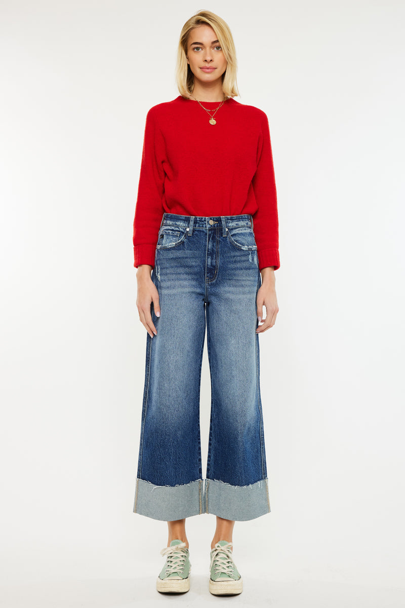 90s Vintage Lynn Cropped Wide Leg Jeans for Women - Retro High Waist Distressed Denim Pants - Perfect for Casual Outfits & Streetwear Fashion