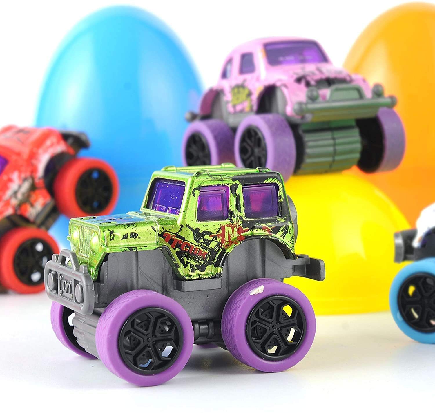 JOYIN 12-Piece Easter Egg Set with Pull-Back Monster Trucks - Fun Easter Basket Stuffers, Egg Hunt Prizes & Classroom Rewards for Kids - Perfect for Easter Parties, School Events & Holiday Gift Giving