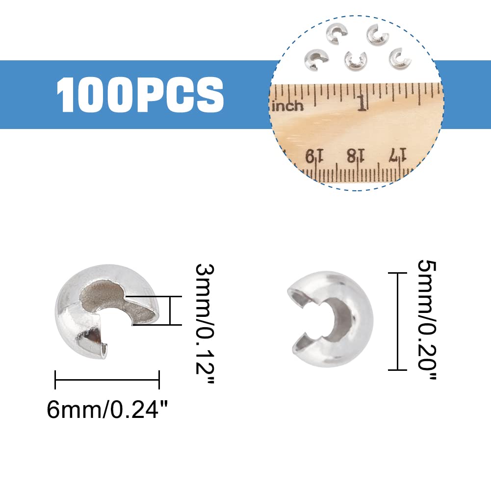 UNICRAFTALE 100pcs Half Round Open Crimp Beads 5mm - Stainless Steel Jewelry Making Supplies for DIY Bracelets, Necklaces & Earrings - Secure Knot Covers & End Tips - Perfect for Handmade Jewelry Gifts & Craft Projects
