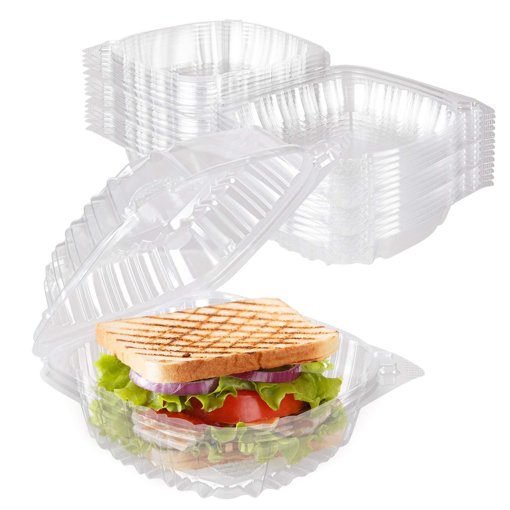 50 Pack Disposable Plastic Food Containers with Clear Hinged Lids - Square Clamshell Takeout Boxes for Cake, Dessert, Sandwiches | Perfect for Restaurants, Parties, Picnics & Leftovers Storage