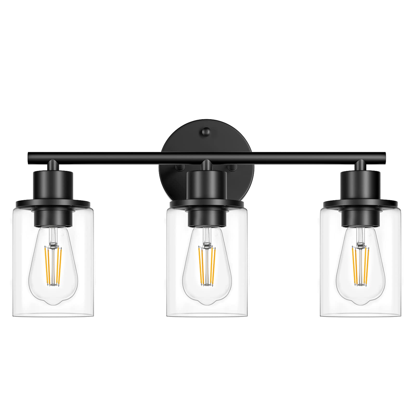 Licperron 3-Light Modern Bathroom Vanity Light Fixture - Black Wall Sconce with Clear Glass Shade for Mirror Lighting - Farmhouse Style Bathroom Wall Light for Bedroom, Hallway & Living Room - Perfect for Home Decor, Spa Bathroom & Vanity Makeup Area