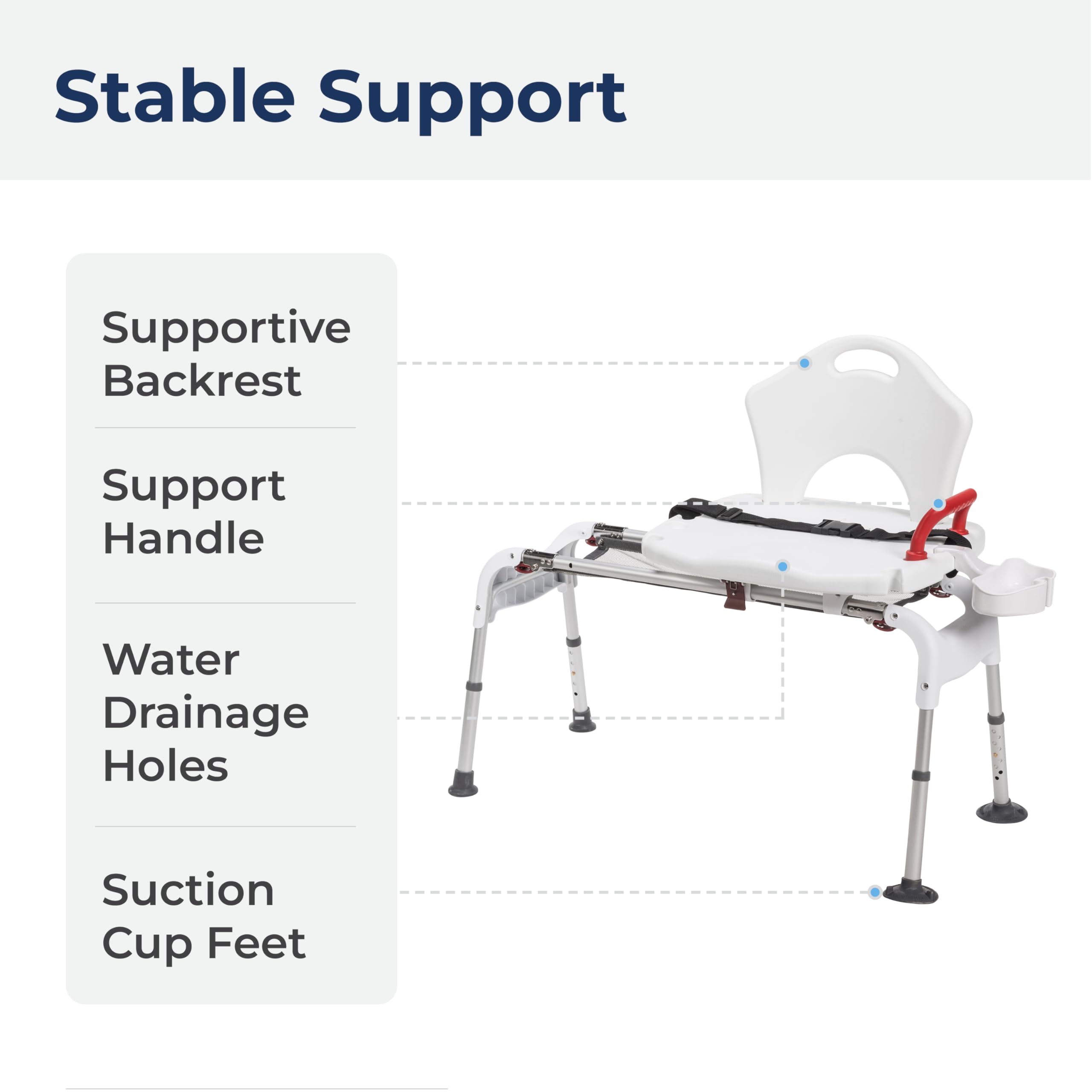 Drive Medical RTL12075 Adjustable Height Sliding Bathtub Transfer Bench - Shower Chair with Armrests & Seatbelt, 300 lb Weight Capacity, White - Ideal for Elderly & Mobility Assistance, Safe Bathing Solution for Disabled & Seniors