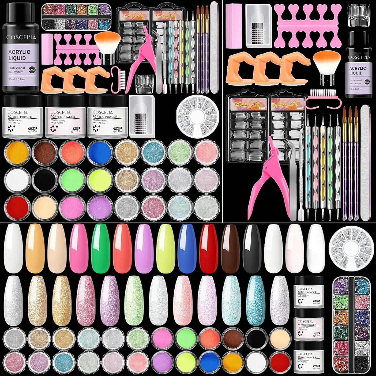 Professional Acrylic Nail Kit for Beginners - Complete DIY Nail Set with Acrylic Powder, Rhinestones & Glitter Decorations | Perfect for Home Manicures, Salon Use & Gifts for Women