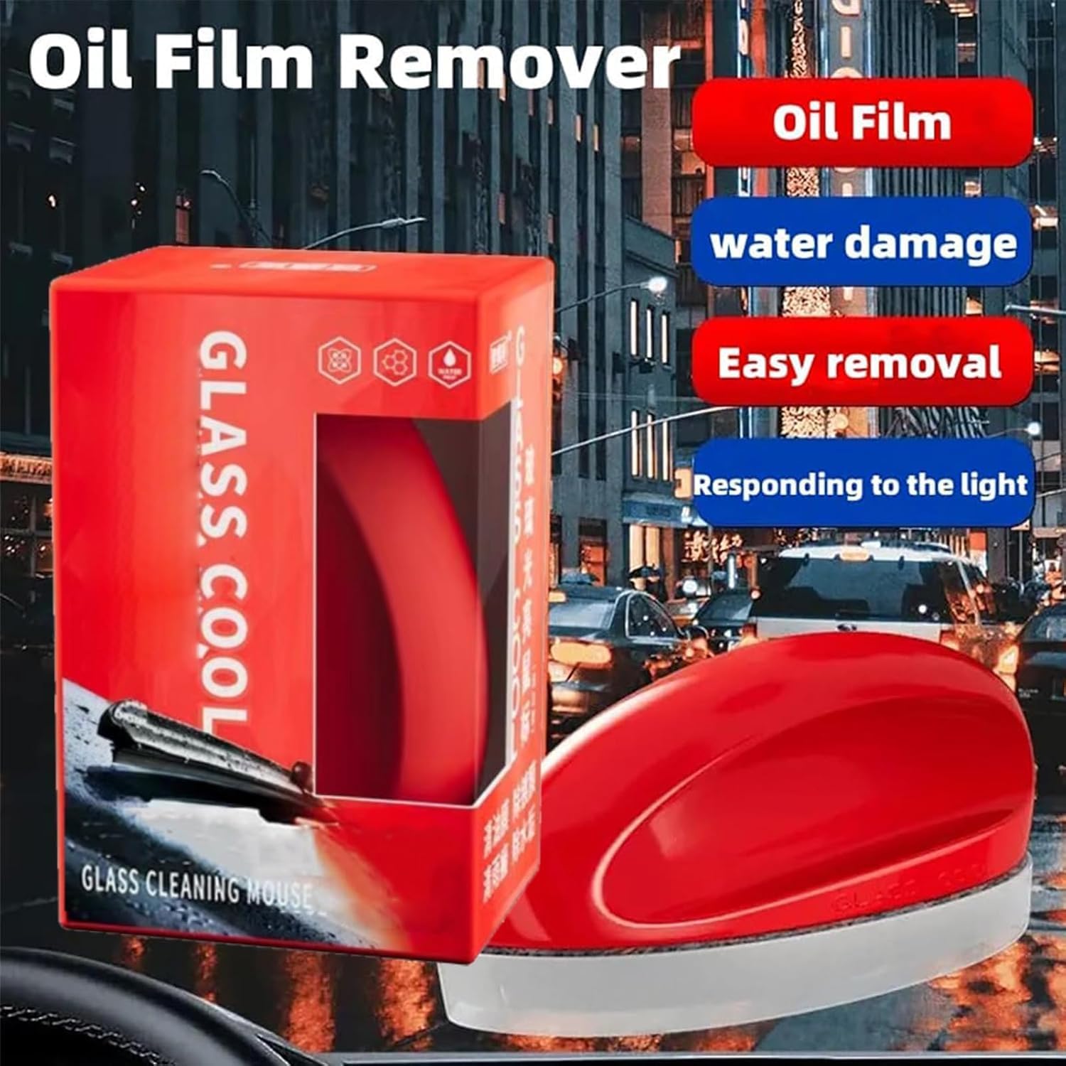 2024 New Windshield Cleaner - Powerful Auto Glass Oil Film Remover & Windshield Cleaner - Car Glass Cleaning Mouse (1PC) - Perfect for Car Windshields, Home Windows & Mirrors