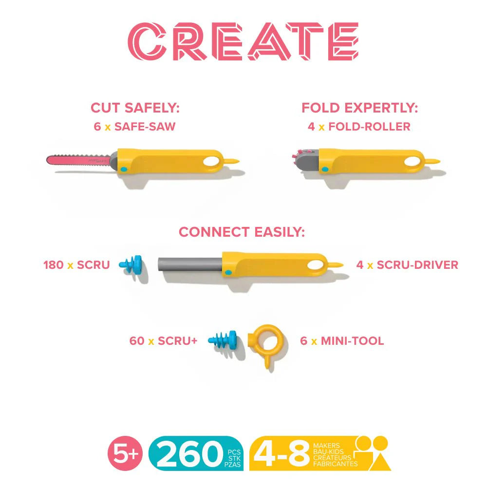 Makedo Create - Kids DIY Cardboard Construction Kit for Creative Play | STEM Learning Toy for Building & Imagination | Perfect for Home, Classroom & Playroom Activities