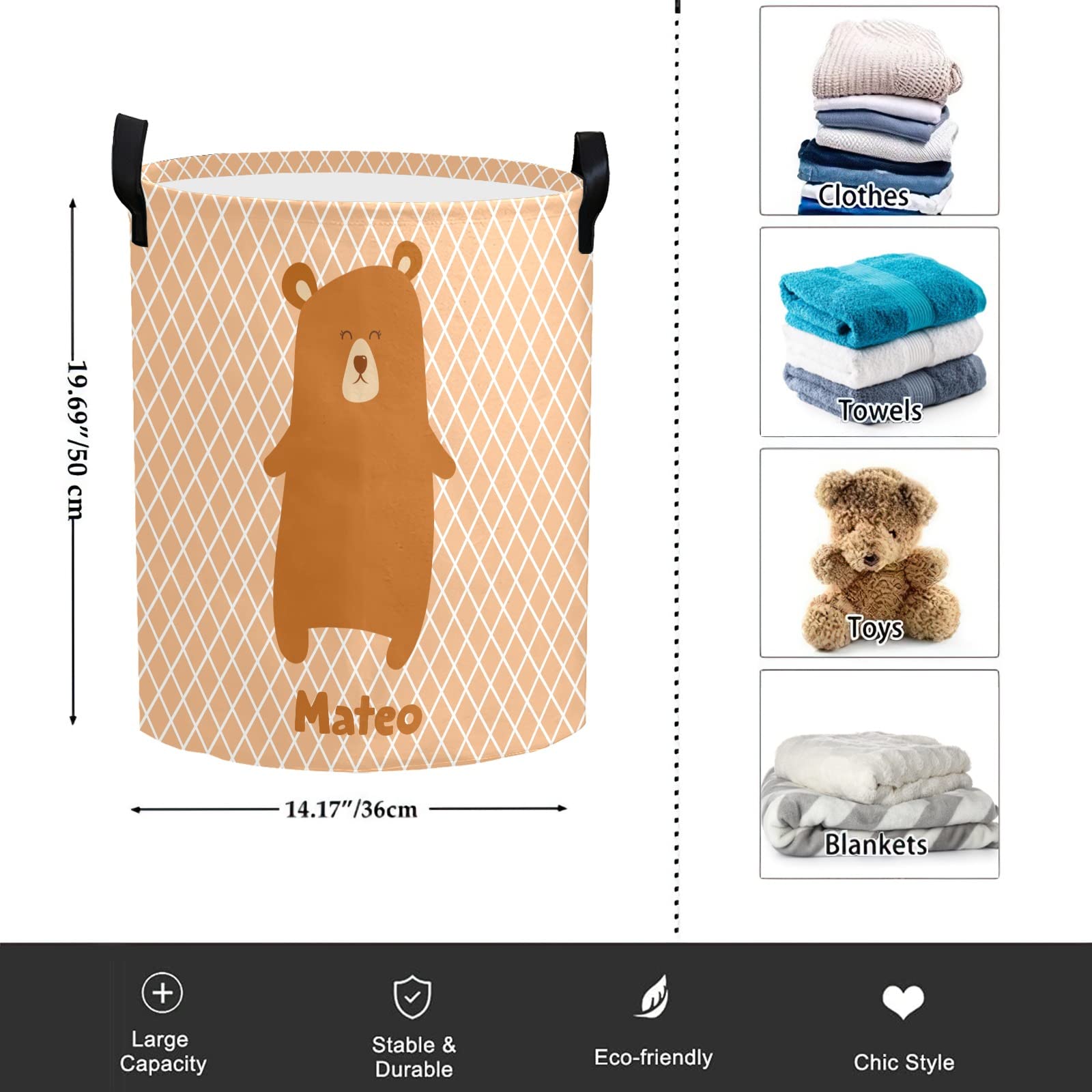 Collapsible Bear Laundry Basket for Kids Room & Nursery Decor
