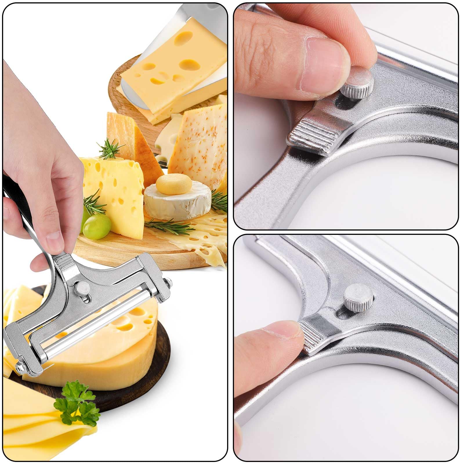 2-Piece Stainless Steel Cheese Slicer Set - Wire Cheese Cutter & Shaver with Non-Stick Blade for Block Cheese, Butter & Food Slicing - Perfect for Kitchen, Charcuterie Boards & Party Platters