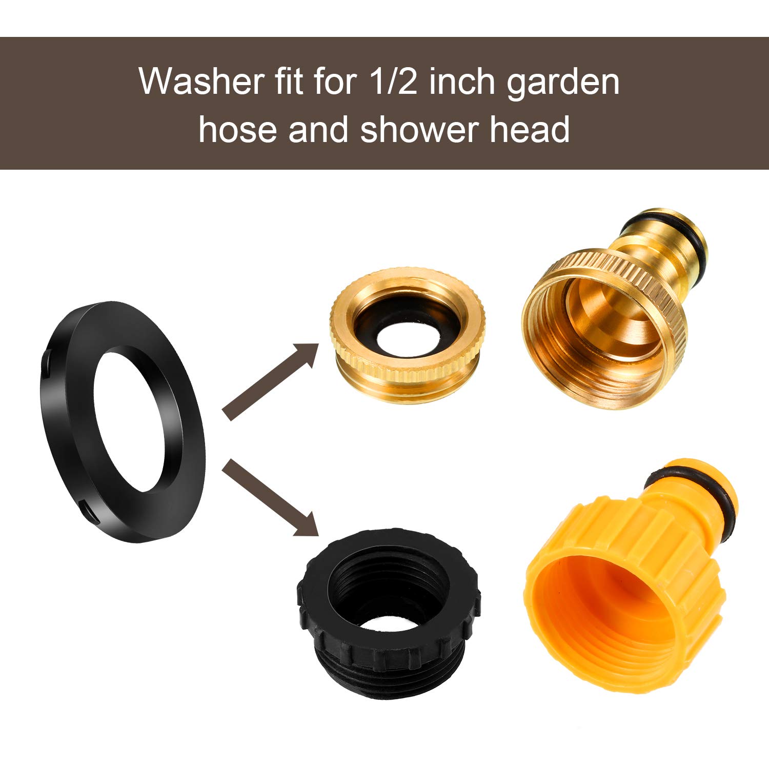 20 Pack Shower Head Rubber Washers & Seals - 1/2 Inch Self-Locking Hose Fittings for Shower & Garden Faucets - Leak-Proof Replacement Parts for Home Plumbing & Outdoor Watering