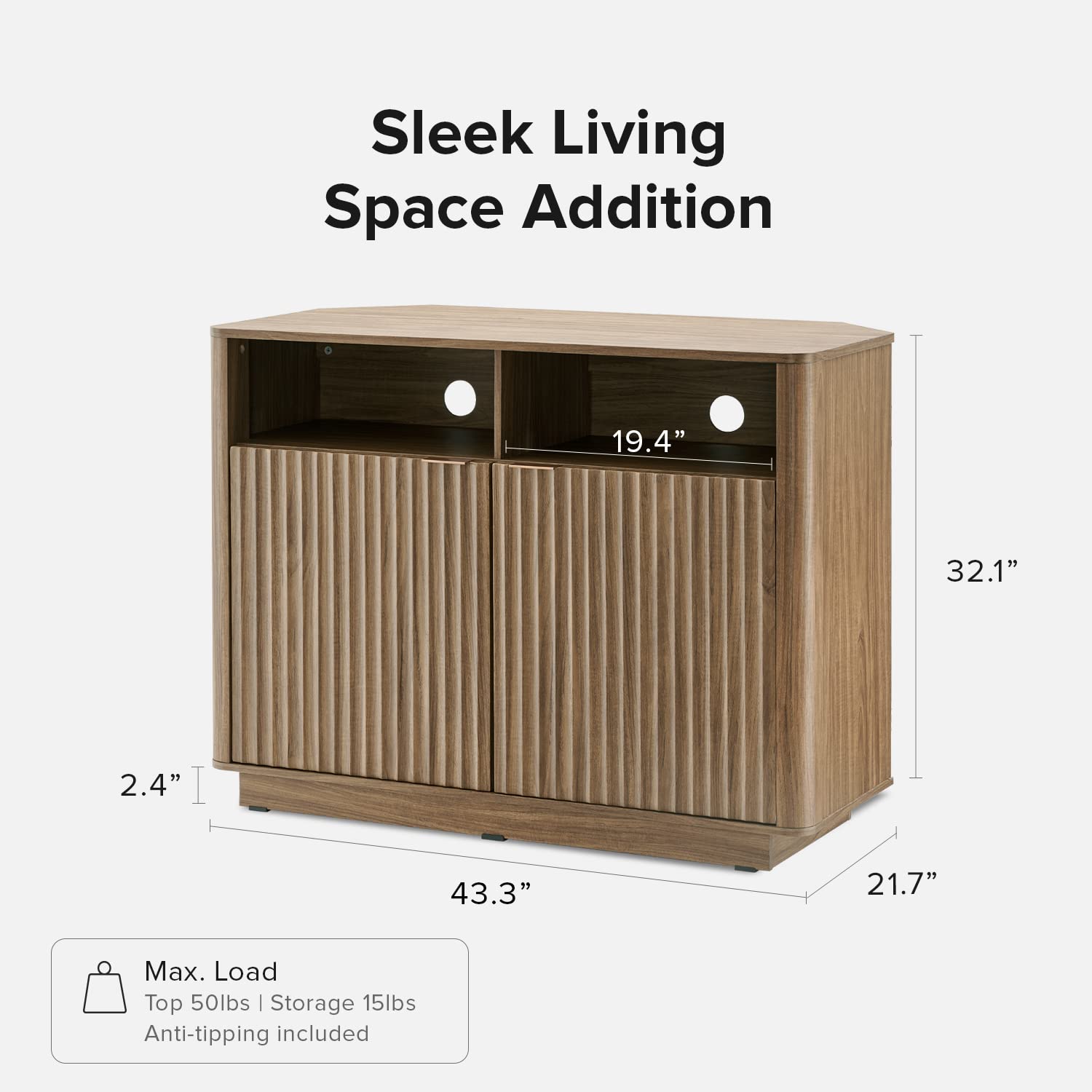 Mid Century Modern Brooklyn Corner Storage Cabinet - Buffet & Entertainment Center with Doors & Shelves, Media Cabinet for 55 Inch TV Stand - Perfect for Living Room, Home Theater & Small Space Organization