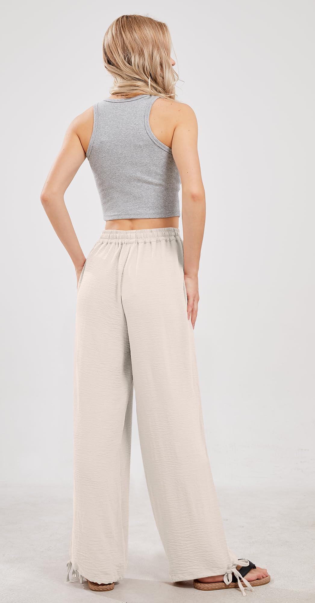 UTCoco Women's Wide Leg Linen Pants - Casual High Waisted Loose Fit Drawstring Trousers | Perfect for Summer, Beach, Travel & Boho Style Outfits