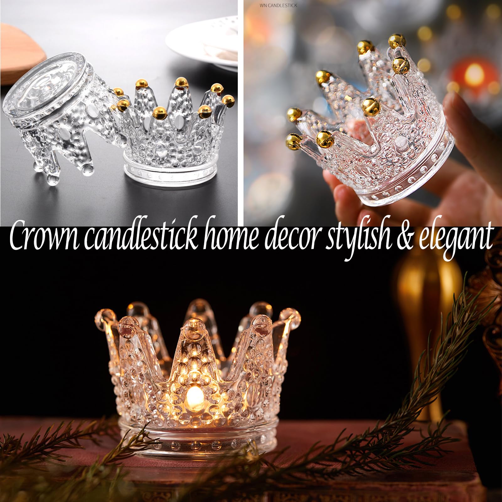 6PCS Clear Crown Votive Candle Holders - Elegant Tea Light Candlesticks & Mini Jewelry Ring Holders for Wedding Decor, Party Centerpieces, Home Tabletop Display, Royal Theme Events and Romantic Ambiance Lighting