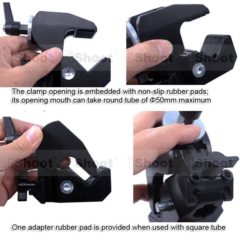 iShoot Super Strong Universal Metal Camera Clamp Holder - Compatible with 5cm Round Tubes, 3cm Square Tubes, Tripods, Light Stands & Boom Arms - Perfect for Photography, Videography, Desk, Bookshelf & Wooden Board Mounting