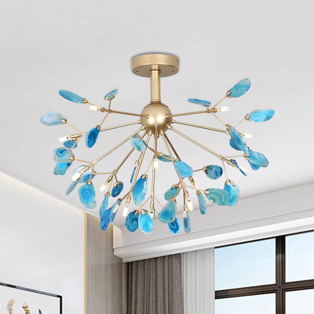 Elegant Agate Flake Chandelier - Natural Stone Crystal Ceiling Light Fixture for Dining Room, Living Room & Bedroom Decor