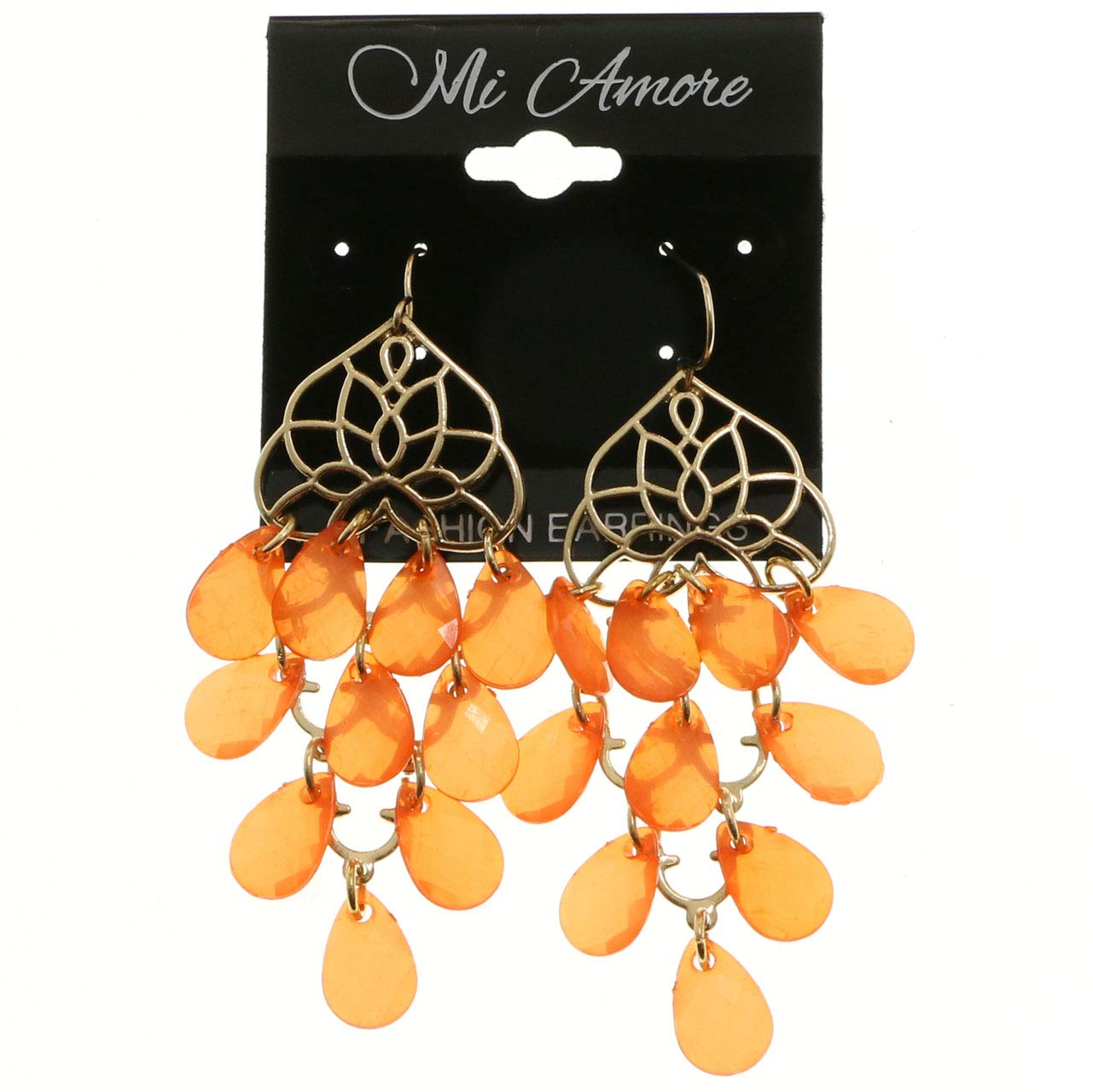 Mi Amore Chandelier Earrings - Gold Tone Orange Crystal Dangle Earrings for Women, Elegant Party & Wedding Jewelry Gift