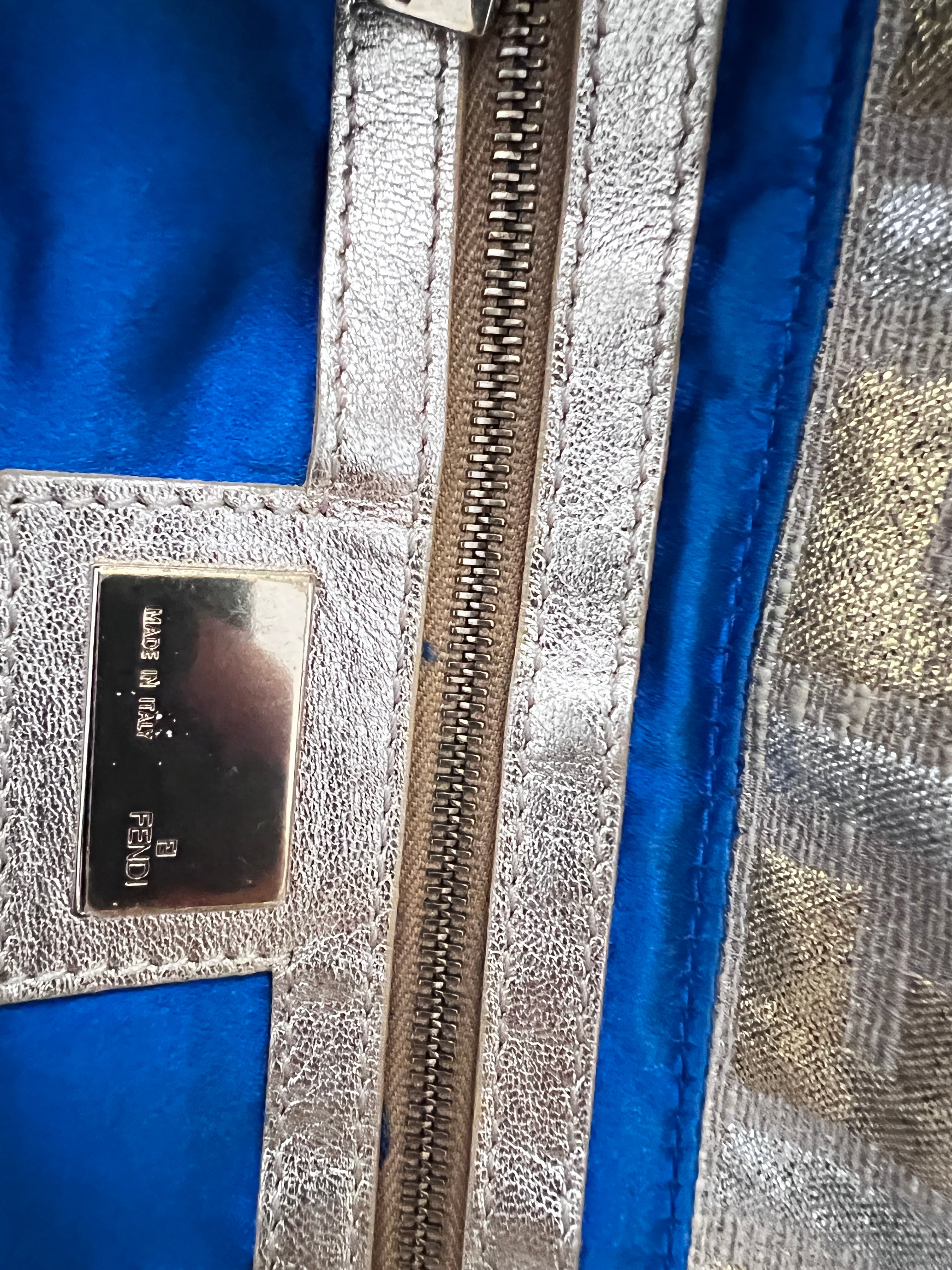 Fendi Golden & Silver Embroidered Zucca Baguette Bag - Luxury Designer Crossbody Purse for Women, Perfect for Parties, Weddings & Evening Events