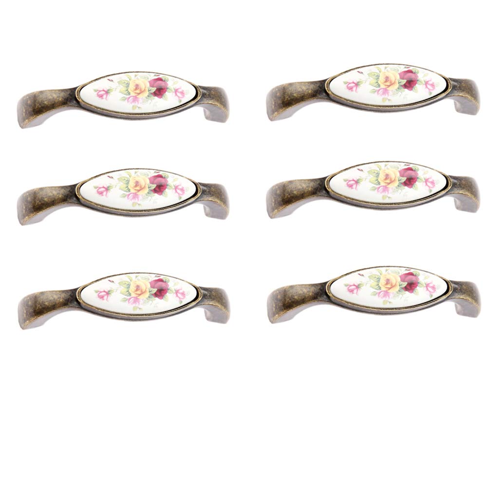 Vintage Ceramic Drawer Pulls - 6PCS Floral Cabinet Handles for Wardrobe, Cupboard & Kitchen Furniture - 96MM Antique Hardware Knobs (A1) - Perfect for Home Decor & DIY Furniture Upgrade