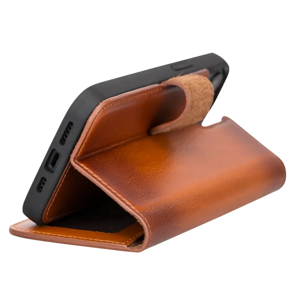 Premium Burnished Tan Leather Wallet Case for iPhone 13 - Slim RFID Blocking Phone Cover with Card Slots | Perfect for Everyday Use, Travel & Business