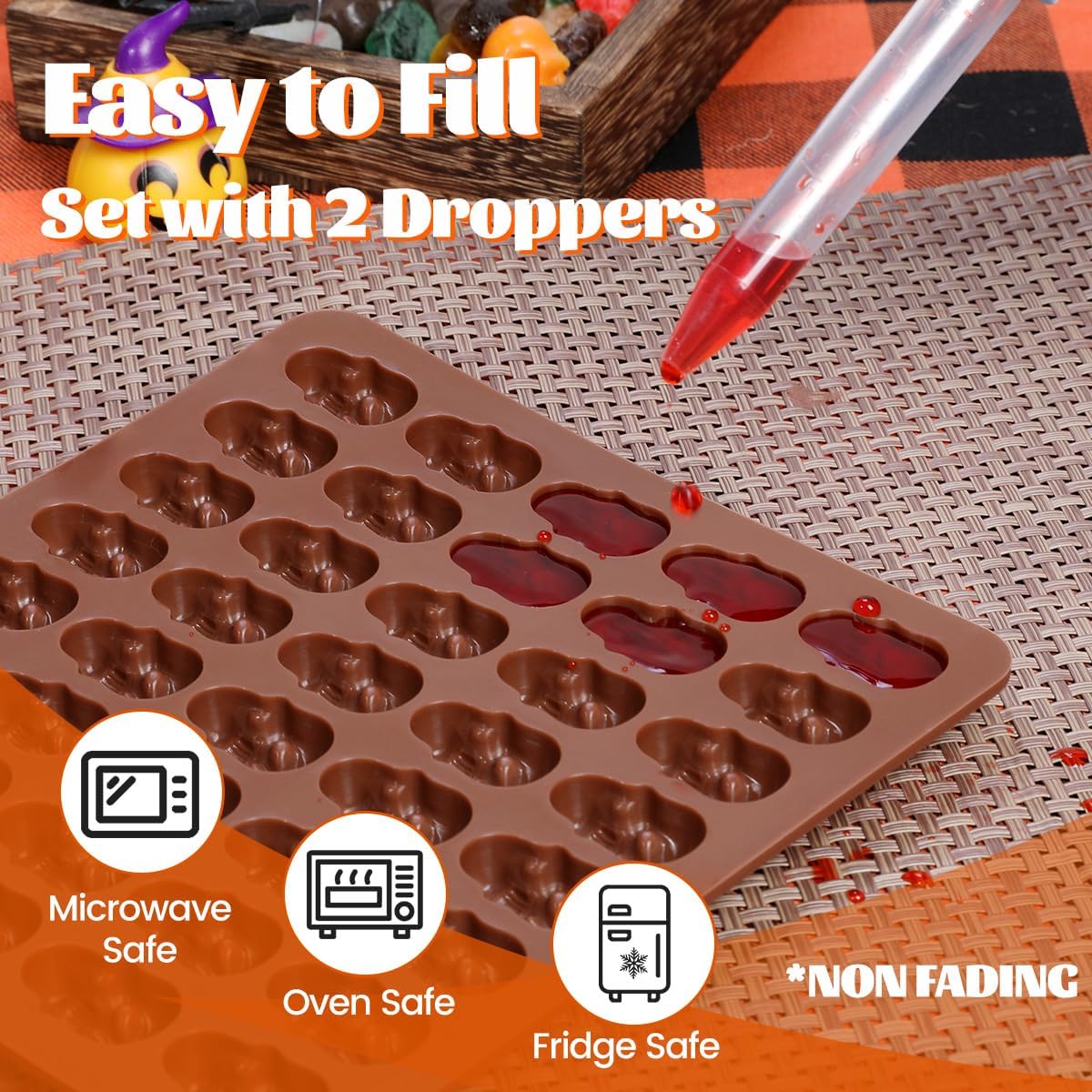 Halloween Skull Silicone Molds for Baking - 2 Pack (40 Cavities) Non-Stick Candy Molds for Gummies, Chocolate & Ice Cubes - Perfect for DIY Treats, Party Favors & Spooky Desserts