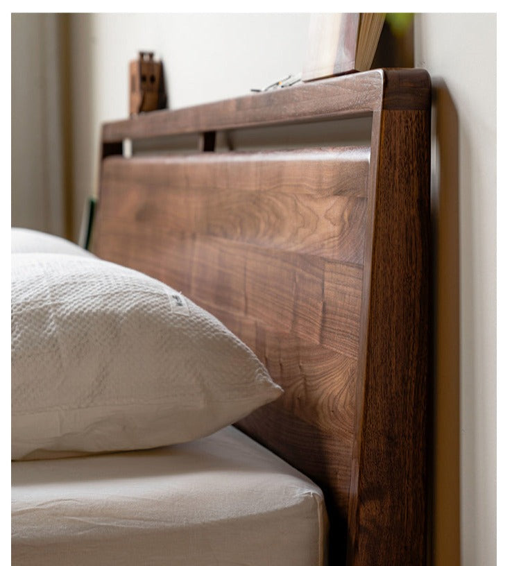Premium Black Walnut Solid Wood Bed Frame - Queen Size, Natural Wood Grain, Sturdy & Durable - Perfect for Master Bedroom, Guest Room & Modern Farmhouse Decor
