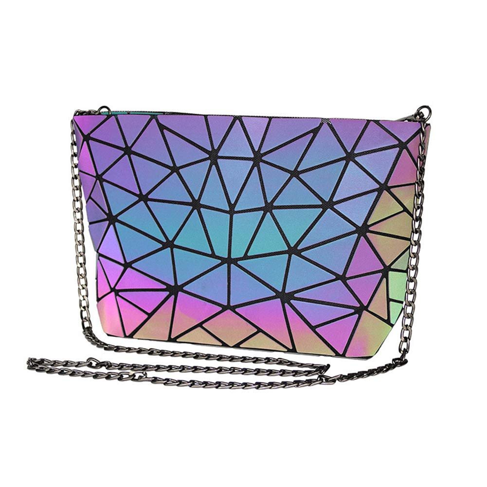 Geometric Holographic Reflective Crossbody Bag for Women - Rainbow Shine Luminous Purse & Wallet - Perfect for Night Out, Club Parties, and Festival Fashion Accessories