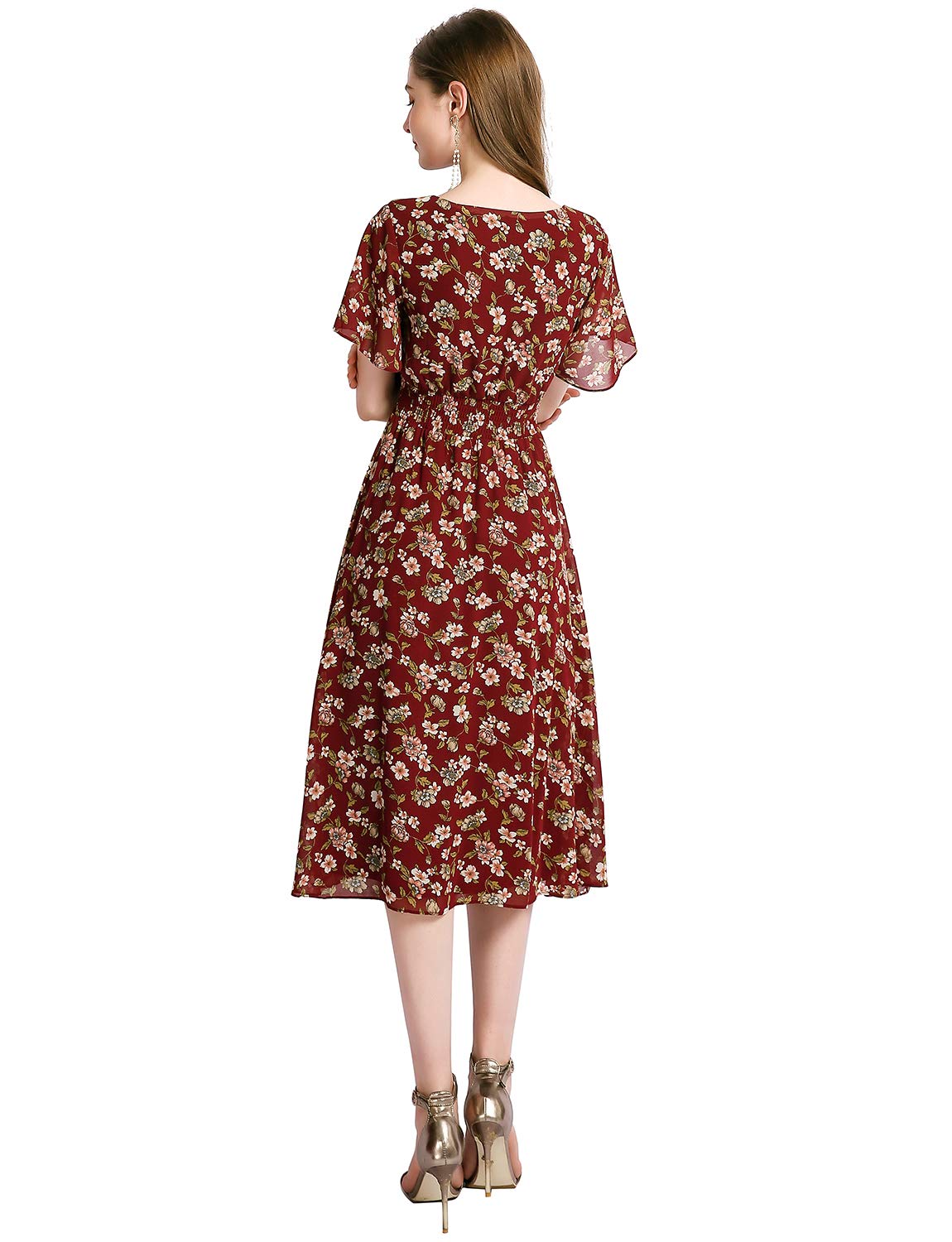 Floral Chiffon Summer Dress for Women - Elastic Waist Beach Sundress | Perfect for Beach Vacations, Garden Weddings & Outdoor Parties