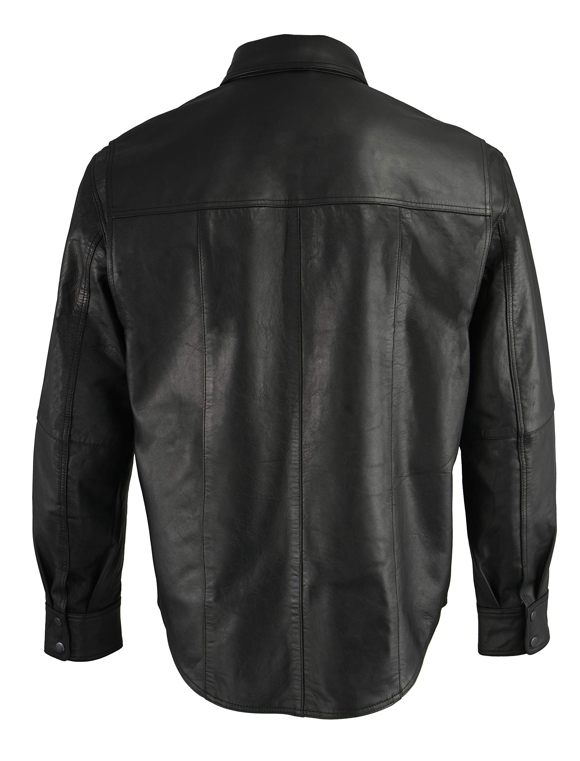 Men's Lightweight Casual Snap Button Real Leather Long Sleeve Shirt - Black (Small) | Perfect for Office, Date Night & Outdoor Activities