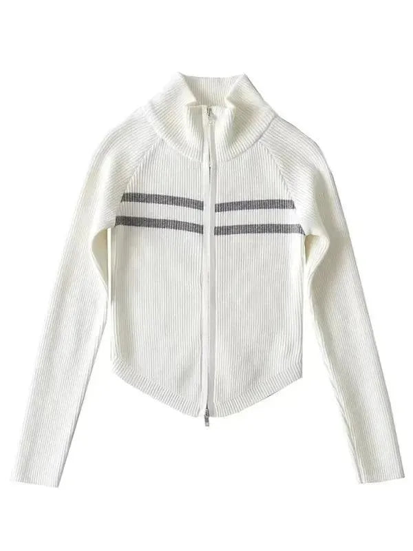Stylish Striped Zipper Cardigan Sweater for Women - Cozy Fall & Winter Fashion - Perfect for Office, Casual Outings & Layering