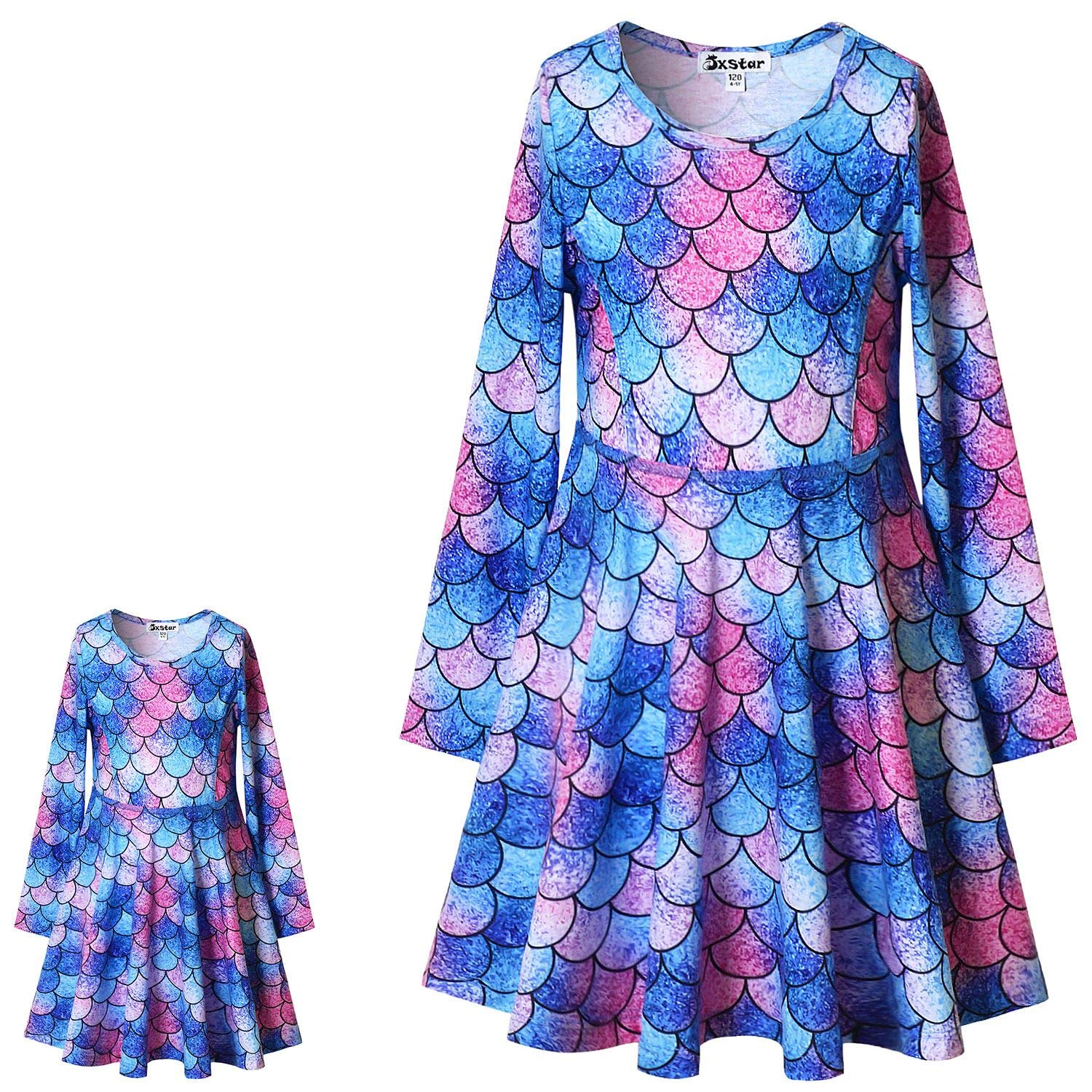Jxstar Girls & Doll Matching Unicorn Mermaid Dresses - Long Sleeve Outfits for Kids & Dolls - Perfect for Birthday Parties, Halloween Costumes & Dress-Up Play