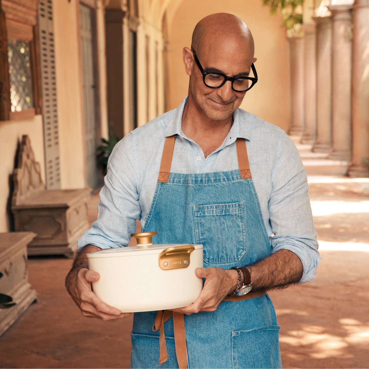 Stanley Tucci™ 6.5 Quart Ceramic Nonstick Dutch Oven with Lid - Carrara White | Oven & Stovetop Safe for Baking, Roasting, Braising & Serving | Perfect for Soups, Stews & Family Dinners
