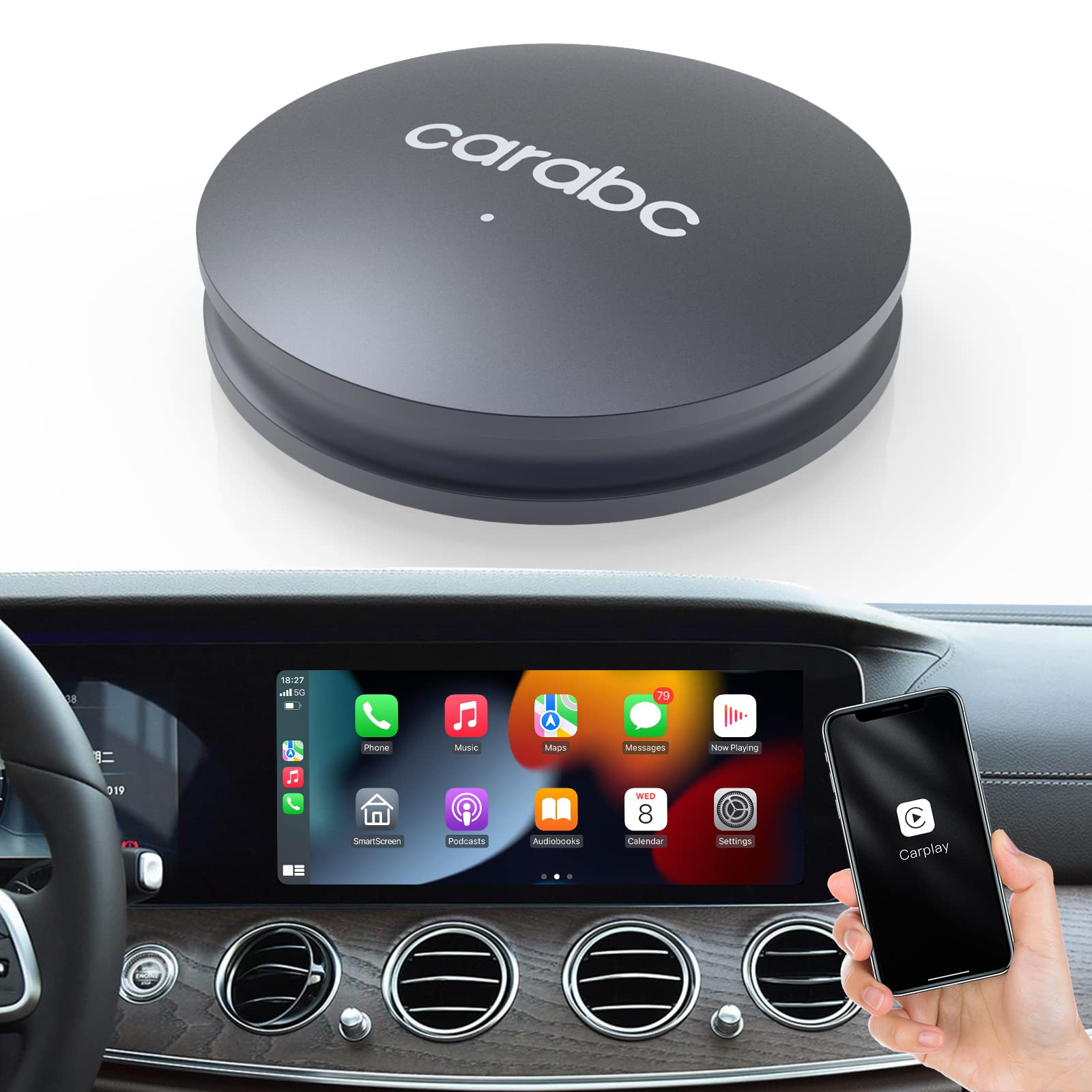 CARABC 5.0 Wireless CarPlay Adapter - Convert Wired to Wireless Apple CarPlay, Plug & Play, Online Update - Perfect for BMW, Mercedes, Toyota, Honda & More (Compatible with iPhone iOS) | Enjoy Hands-Free Calls, Music & Navigation on Your Daily Commute