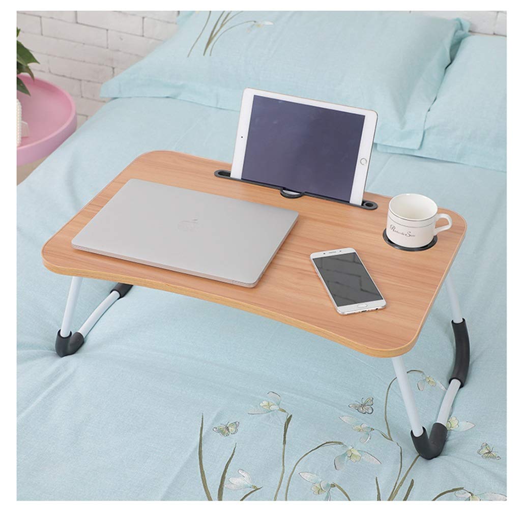 Portable Foldable Overbed Table - Adjustable Laptop Stand & Bed Tray with Cup Holder & Card Slot - Perfect for Working, Eating, Watching Movies in Bed (Wood Finish) - Ideal for Home Office, Hospital Use & Dorm Rooms
