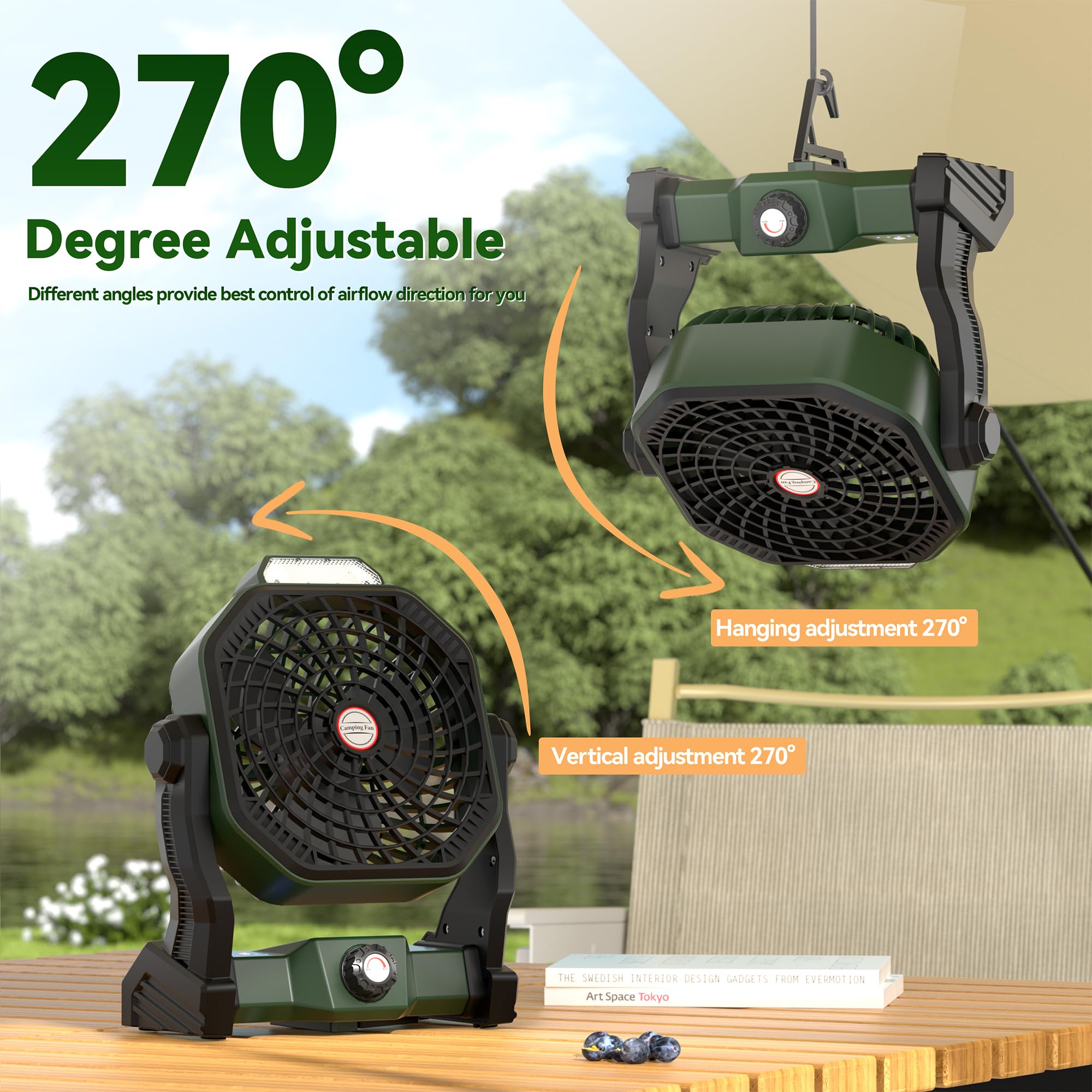 Rechargeable Camping Fan with LED Lantern - 10400mAh Battery Powered Portable Tent Fan for Outdoor Travel, Home, Office & Desk Use | Perfect for Camping Essentials, Emergency Lighting & Personal Cooling