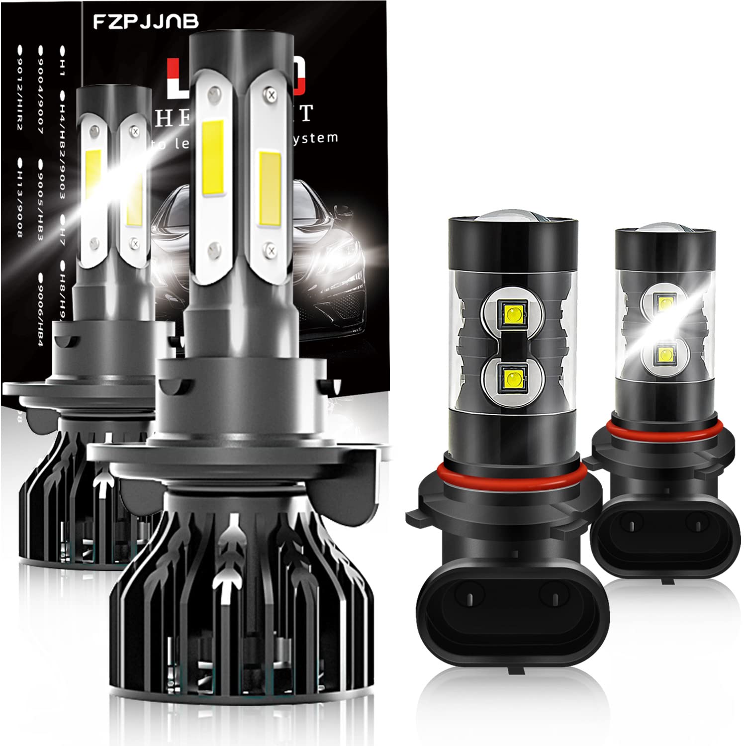 2005-2020 Ford F-250 F-350 LED Headlight Bulbs & Fog Lights Combo - 300% Brighter 9008/H13 High Low Beam + 9145/9140 Fog Bulbs - 6000K Cool White Plug & Play Halogen Replacement (4-Pack) - Perfect for Night Driving & Off-Road Adventures