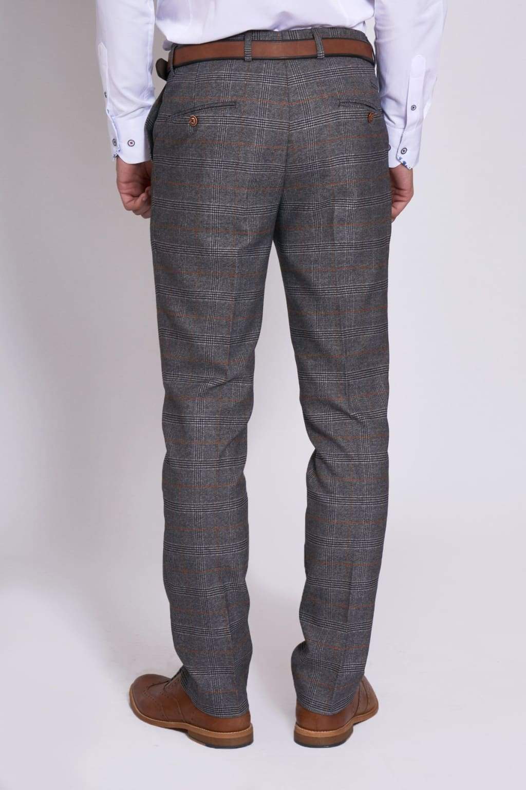 Marc Darcy Jenson Grey Check Trousers for Men - Classic Plaid Dress Pants for Office, Business & Formal Occasions