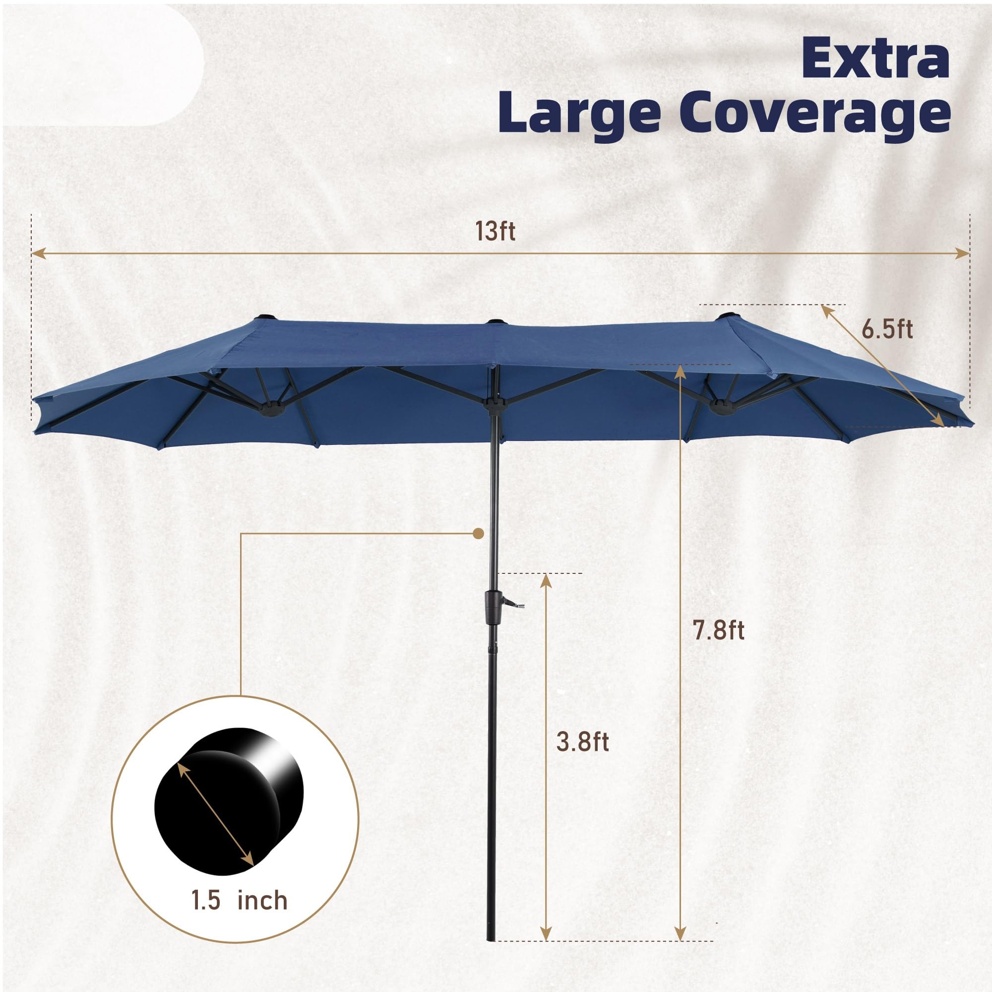 PHI VILLA 13 ft Outdoor Patio Umbrella - Large Rectangular Double-Sided Market Umbrella with Crank Handle for Deck, Pool, Garden, and Backyard - Perfect for Shade at Outdoor Dining, Lounging, and Entertaining