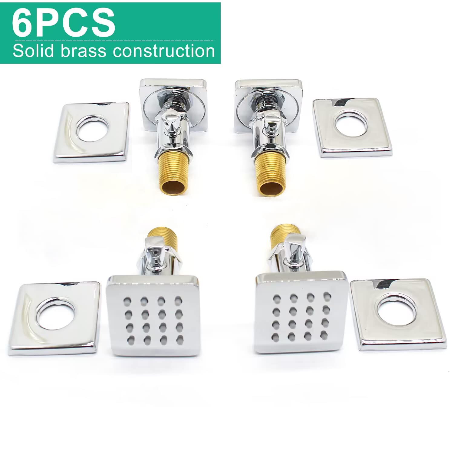 Premium Adjustable Brass Shower Body Jets - 4 Pack Chrome Square Massage Spa Wall Spray Heads with Water Saving Technology | Perfect for Luxury Bathroom Renovation & Relaxing Hydrotherapy Sessions